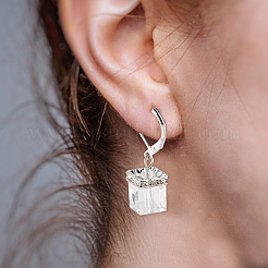 3 paire de boucles d'oreilles pendantes à levier en forme de cube en verre brillant de 3 couleurs&nbsp;EJEW-AN0002-81