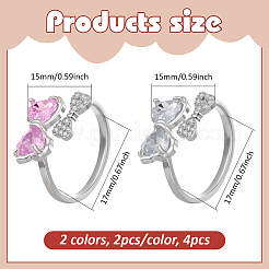 4 bague manchette en laiton 2 couleurs avec micro pavé de zircons cubiques pour femmes&nbsp;RJEW-HY0001-32