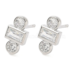 Pendientes rectangulares con micropavé de latón redondo y plano de circonitas cúbicas transparentes&nbsp;EJEW-G452-12P