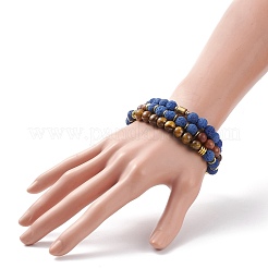 3 pièces 3 bracelets extensibles en pierre mélangée naturelle et synthétique de style sertis de perles de bois pour les femmes&nbsp;BJEW-JB08356