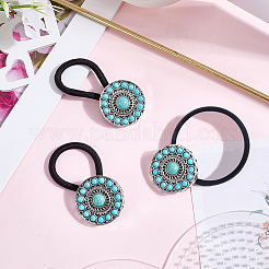 3 élastique à cheveux synthétique imitation turquoise en alliage et résine&nbsp;OHAR-CY0001-10B