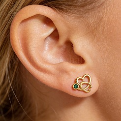 Boucles d'oreilles puces en laiton serties de micro-pavés de zirconiums cubiques verts pour femmes&nbsp;EJEW-K271-05G