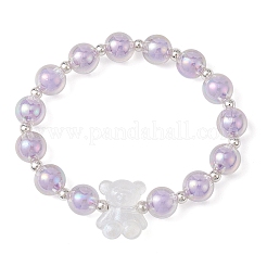 Braccialetto elasticizzato da donna con perline orsetto acrilico luminoso&nbsp;BJEW-JB09775