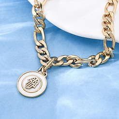 Braccialetti rotondi piatti in acciaio inossidabile 304 con ciondolo a forma di mano di Hamsa&nbsp;BJEW-A036-13G-02