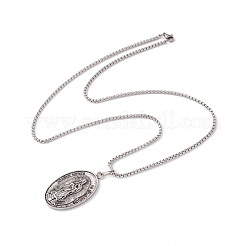 Collier pendentif ovale en alliage avec chaîne en acier inoxydable 201 pour hommes et femmes&nbsp;NJEW-E016-15AS