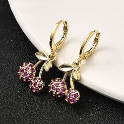Boucles d'oreilles pendantes en laiton avec micro pavé de zircons cubiques et cerises&nbsp;EJEW-L305-02G