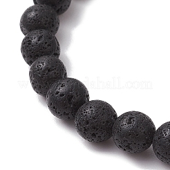 Bracciali elasticizzati con perle tonde in pietra lavica naturale&nbsp;BJEW-JB11489