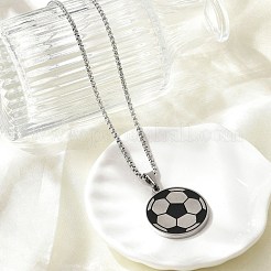 Collar con colgante de fútbol de acero inoxidable 201 con esmalte negro y cadena tipo caja.&nbsp;NJEW-H055-05P