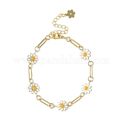 Bracciali da donna con catena a maglie floreali in ottone smaltato.&nbsp;BJEW-JB14167-01