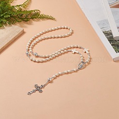 Collana rosario in pietra lavica naturale e turchese sintetico&nbsp;NJEW-JN04237-02