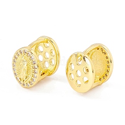 Boucles d'oreilles créoles réversibles à charnière avec oxyde de zirconium cubique transparent et vierge marie&nbsp;EJEW-I266-03G