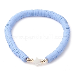 Bracciali elasticizzati da donna in argilla polimerica fatta a mano con conchiglia di trochide naturale/conchiglia di troco&nbsp;BJEW-JB10203-02