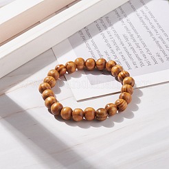 Bracciale elasticizzato in legno naturale con perline rotonde&nbsp;BJEW-JB08214