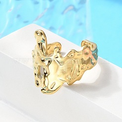 Ionenplattierung (IP) 304 Edelstahl breiter offener Manschettenring mit Blumenmotiv für Frauen&nbsp;X-RJEW-G275-05G