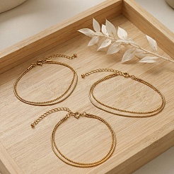 Doppellagige Armbänder aus Edelstahl 304 mit Kugel- und Schlangenkette für Damen&nbsp;BJEW-F537-02G