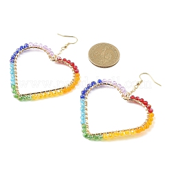 Coeur en laiton avec boucles d'oreilles pendantes en perles de verre&nbsp;EJEW-JE05337