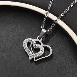 Collane a catena con ciondolo a forma di cuore in cristallo e strass in acciaio inossidabile 304 per donna&nbsp;NJEW-Z056-01B-P