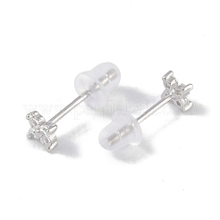 Pendientes de plata fina con circonita cúbica y trébol bañados en rodio para mujer&nbsp;EJEW-S215-16P