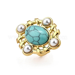 Verstellbare Manschettenringe aus 304 Edelstahl mit Türkis und Kunstperle aus Kunststoff für Damen&nbsp;RJEW-Z096-02G-01