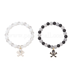 2 Stück 2 Farben Halloween-Thema Totenkopf Legierung Emaille Charm Armbänder&nbsp;BJEW-JB12121