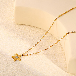 Collane con ciondolo a stella e cuore in acciaio inossidabile 304 bicolore per donna&nbsp;WG2BCC9-01