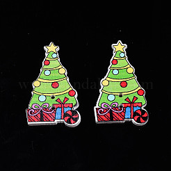 Boutons de Noël en bois d'érable peints à la bombe à 2 trou&nbsp;WOOD-N005-38