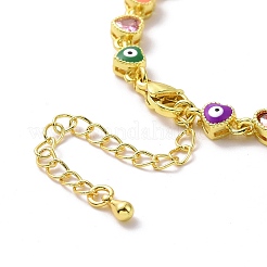 Bracelet chaîne à maillons cœur en émail mauvais œil et zircone cubique&nbsp;BJEW-H555-01C