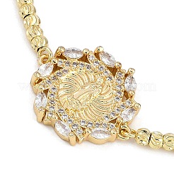 Messing-Schiebearmbänder mit Jungfrau-Maria-Motiv und Mikropflaster mit Zirkonia für Damen&nbsp;BJEW-U013-02G-02
