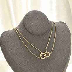 Collane a maglie ad anello singolo con catena a serpente a doppio strato in acciaio inossidabile 304&nbsp;NJEW-R017-01G