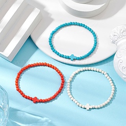 3 Stück 3 Farben synthetische türkisfarbene Perlen Stretch-Armband-Sets für Frauen&nbsp;BJEW-JB11165