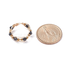 Anello per dito rotondo con perline intrecciate con spinello naturale con vetro&nbsp;RJEW-JR00450-05
