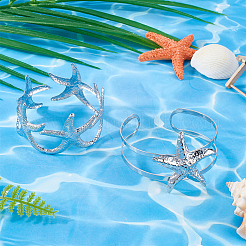 2 brazalete de aleación con forma de estrella de mar de 2 estilos para niñas y mujeres.&nbsp;BJEW-CY0001-05P