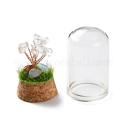Scaglie di cristallo di quarzo naturale albero dei soldi in vasi di vetro a cupola con decorazioni espositive di base in legno&nbsp;DJEW-K030-02A