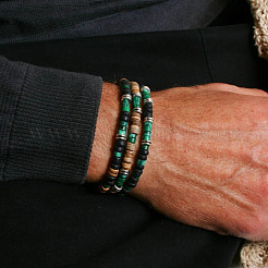 Stretch-Armbänder aus synthetischen Malachit- und Kokosnussschalenperlen&nbsp;PW-WGEF9FC-01