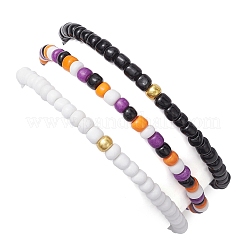 3 pz 3 stili di Halloween fatti a mano in muratura e set di braccialetti elasticizzati con perline di semi di vetro&nbsp;BJEW-JB10460