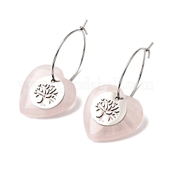 Boucles d'oreilles créoles en quartz rose naturel et acier inoxydable 304 pour femmes&nbsp;EJEW-G475-05P-08