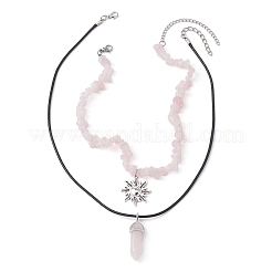 Set di collane con ciondolo a forma di sole in lega e proiettile di quarzo rosa naturale da 2 pz&nbsp;NJEW-JN04514-04