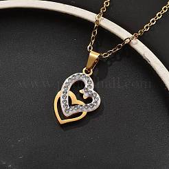 Colliers à chaîne en acier inoxydable 304 avec pendentif en forme de cœur en strass et cristal pour femmes&nbsp;LS-NJEW-Z056-01E-G