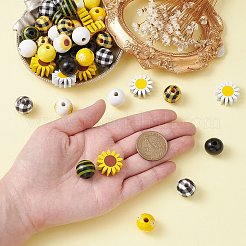 50 Stück bedruckte Holzperlen mit Sonnenblumenmotiv in 10 Stilen&nbsp;WOOD-CJ0001-78