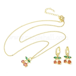 Kirsche Messing Micro Pave Zirkonia Haken Ohrringe & Halsketten Sets&nbsp;SJEW-U004-01G