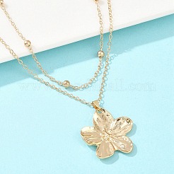 Blumenanhänger aus einer Legierung mit doppelreihiger Eisenkette&nbsp;NJEW-A066-02G