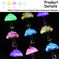 10 Stück leuchtende Pilzanhänger aus Epoxidharz in 5 Farben.&nbsp;RESI-FS0001-99