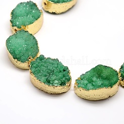 Brins de perles de cristal de quartz drusy naturelles ovales teintées plaquées or&nbsp;G-F144-06