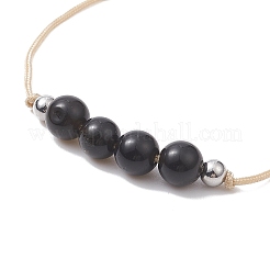 Set di 3 braccialetti di perline intrecciate in ossidiana naturale stile 3 pezzi&nbsp;BJEW-JB09334-03