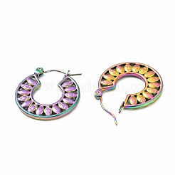 Orecchini a cerchio con foglia in acciaio inossidabile placcato ionico (ip) 304 per donna&nbsp;EJEW-F283-07MC