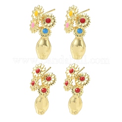 Orecchini a bottone in ottone smaltato da donna&nbsp;EJEW-A168-01G
