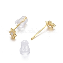Accessoires de puces d'oreilles en laiton zircone cubique claire micro pavé&nbsp;ZIRC-L098-040G