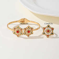 Blume Messing bunte Strass Armreifen & Ringe Sets für Frauen&nbsp;BS9812