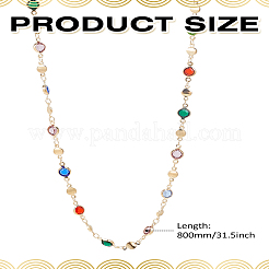 1 collier à maillons ronds plats en laiton et alliage de verre coloré&nbsp;NJEW-LP0002-85G