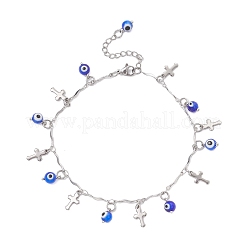 Bracelets de cheville faits à la main en acier inoxydable 304 et en verre soufflé à la main avec barre à pampilles croisées pour femmes&nbsp;AJEW-AN00741-02